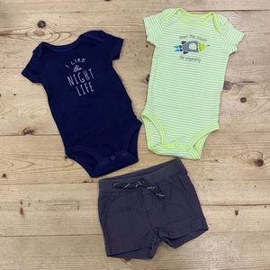 Infant Baby Boy Summer Lot- 3 Mo- Carters & Jumping Bean-2 Onesies + 1 Pr Shorts